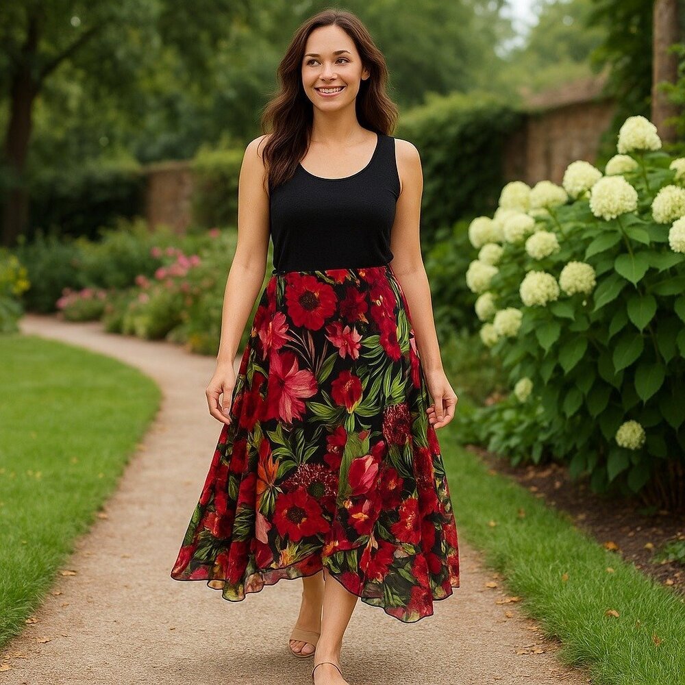 Chicos Women Skirt Size 1 Floral Asymmetrical Maxi Boho Resort Vacation Garden